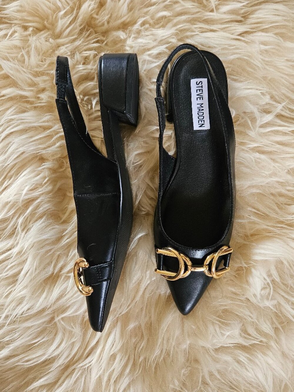 Steve Madden horsebit buckle black leather slingback sandal 7.5